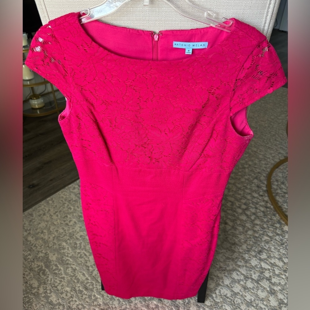 Antonio Melani Pink Lace Sheath Dress Size 6 Cap Sleeve Cocktail Career